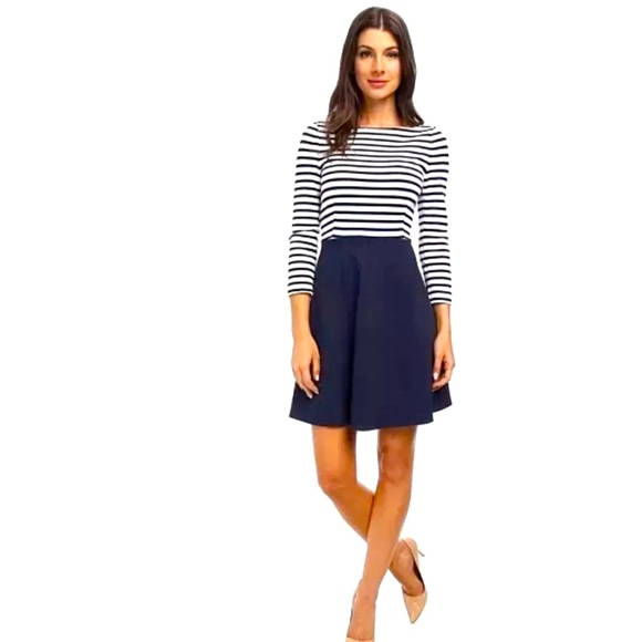 kate spade Dresses & Skirts - KATE SPADE Selma Striped Fit & Flare Ponte Dress Size 4 Navy  Pockets Easter